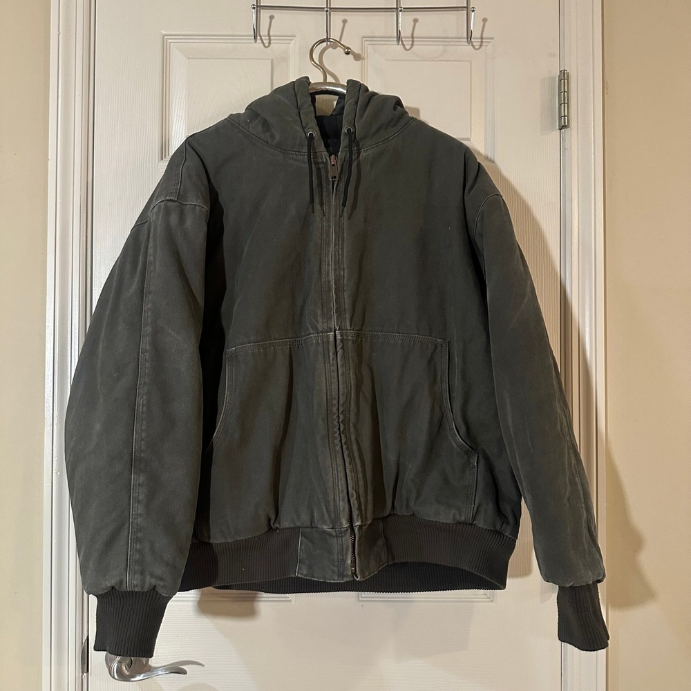 Cabelas Outdoor Gear Mens 2XL Hooded Canvas Work Jacket Quilted Lined Green
